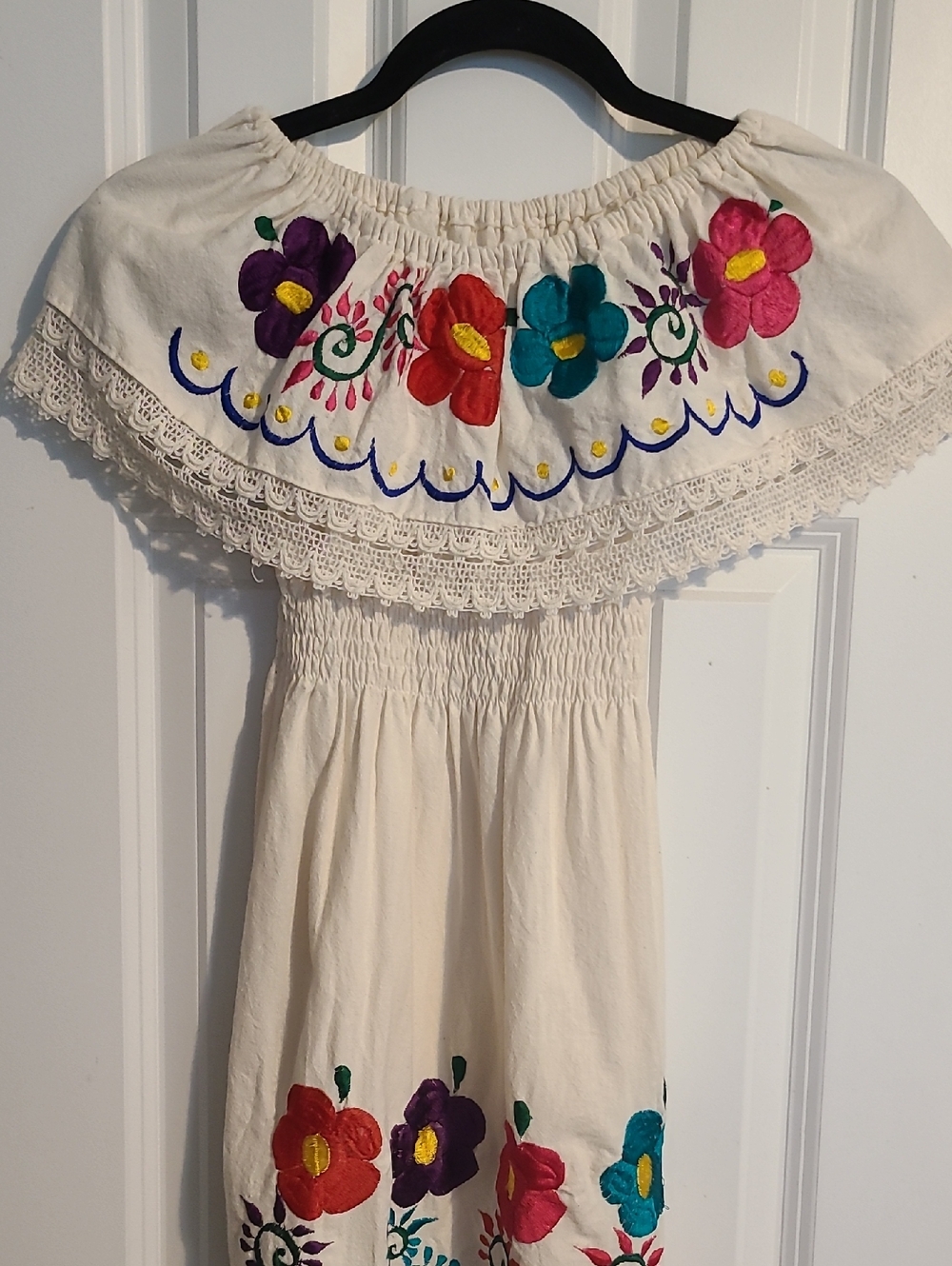 Hand Crafted Cream Dress with Multicolor Floral Embroidery - Picture 2 of 3